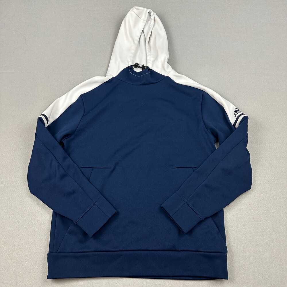 Adidas Hoodie Men Medium Blue White Solid Performance Pullover Sweatshirt M